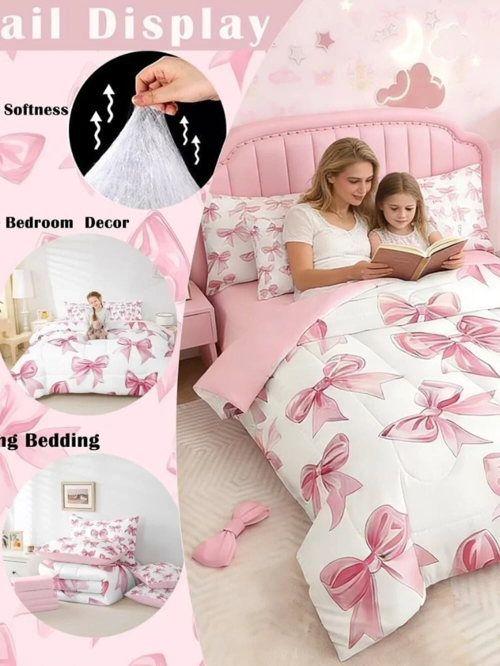 Kawaii Bowknot Girls Bed in A Bag with Sheets Dreamy Princess Style Twin Comfort